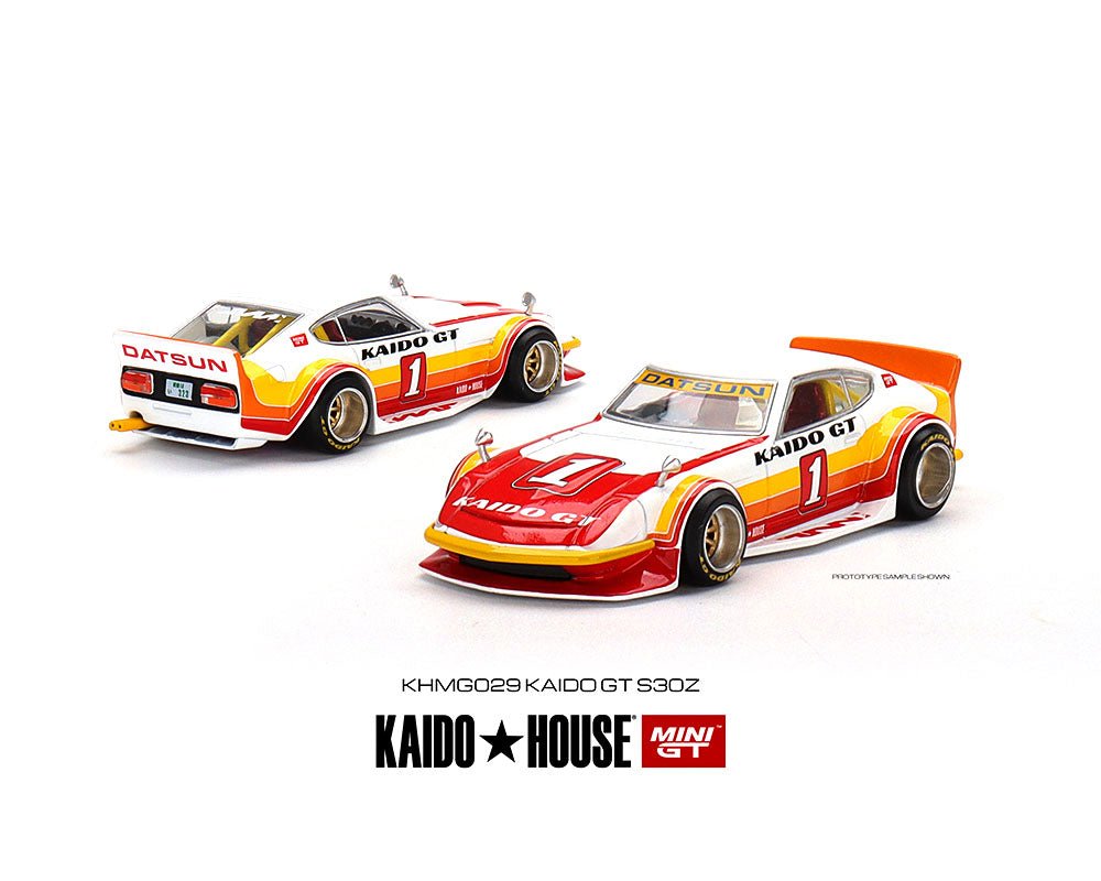 Nissan Fairlady Z GT V1 Red With White Kaido House x Mini GT Big J's Garage