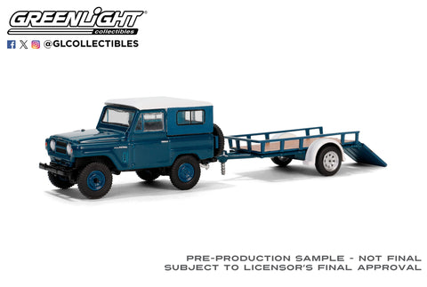 1961 Nissan Patrol Hard Top with Utility Trailer Blue & White Hitch & Tow Series 31 Greenlight Collectibles - Big J's Garage