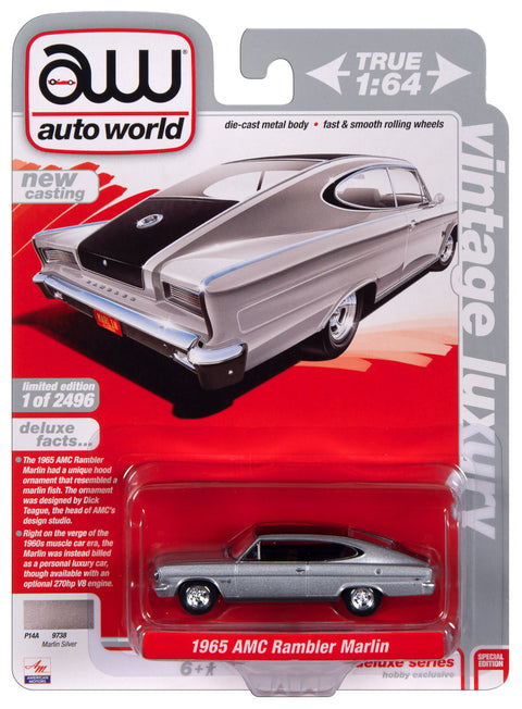 1965 AMC Marlin Silver body color w/ Black Roof & Trunk Hobby Exclusive Auto World