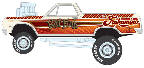 Rat Fink 1965 Chevy El Camino Zinger NEW ZINGER TOOL-"Pearl White w/ “The Funkamino” Orange &amp; Gold Graphics " Johnny Lightning Pop Culture Assortment 2025 Release 1 Sealed Case of 6 - Big J's Garage