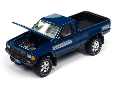 1985 Toyota SR5 Pickup w/Malibu Speed Boat Blue Hulls & Haulers Johnny Lightning - Big J's Garage