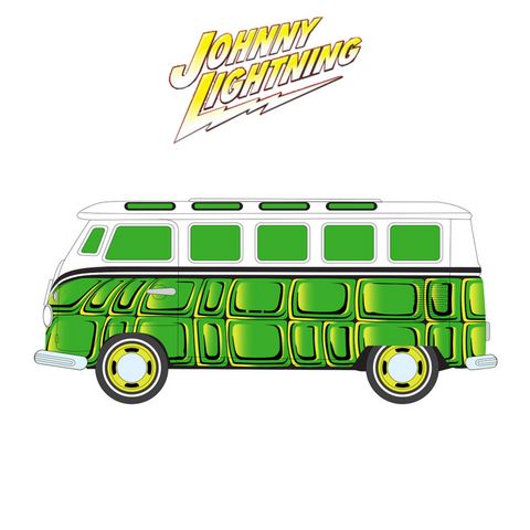 1965 Volkswagen 21 Window Samba Bus Turtle Wax Gloss White w/Green Turtle Shell Graphics Johnny Lightning - Big J's Garage