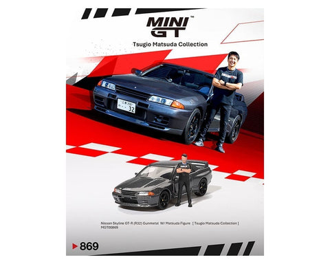 Nissan Skyline GT-R (R32) Nismo Gunmetal W/ Matsuda Figure – Tsugio Matsuda Collection Mini GT - Big J's Garage