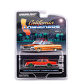 (Chase) 1989 Chevrolet Caprice Classic Custom Red With Yellow Stripes California Lowriders Series 3 Greenlight Collectibles - Big J's Garage