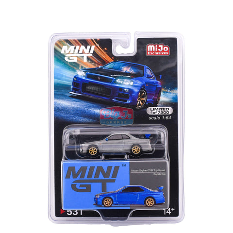 (Chase) Nissan Skyline GT-R (R34) Top Secret Bayside Blue Mini GT Mijo Exclusive - Big J's Garage