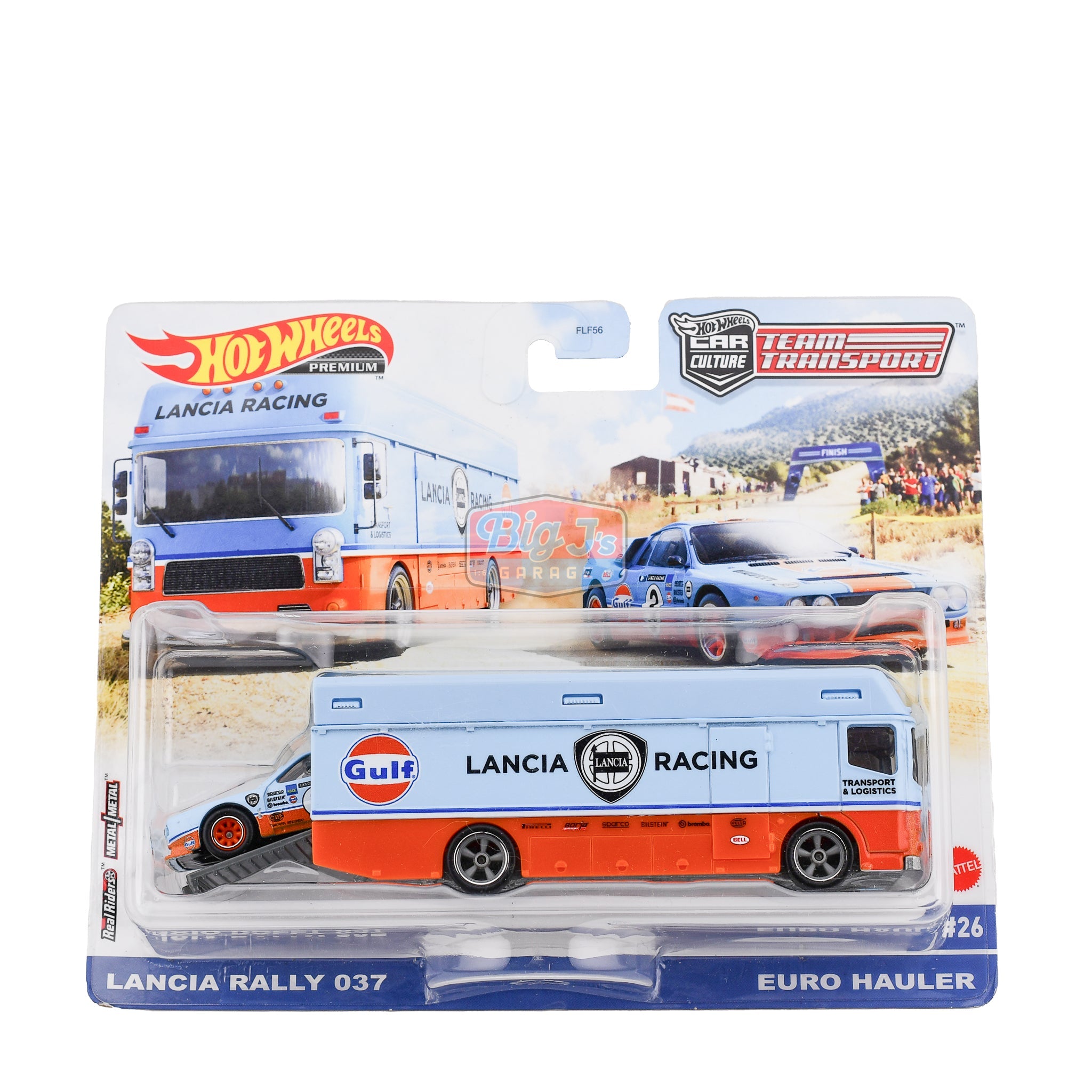 Hot Wheels Team Transport Lancia 037 Euro Hauler Gulf Racing Big J's Garage