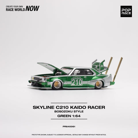 (Pre-Order) Skyline C210 Kaido Racer - Bosozoku Style Silver/Green Pop Race - Big J's Garage