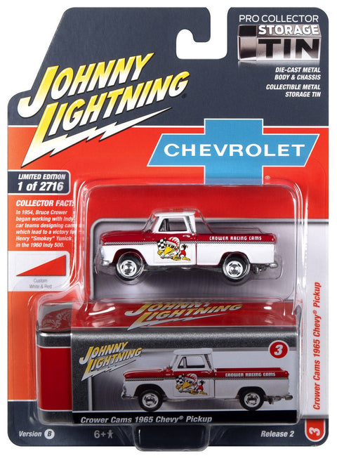 1965 Chevy Truck White & Red w/ Crower Racing Cams Graphics Johnny Lightning - Big J's Garage