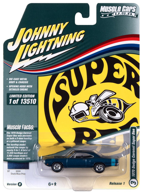 1970 Dodge Super Bee Dark Blue Poly Johnny Lightning - Big J's Garage
