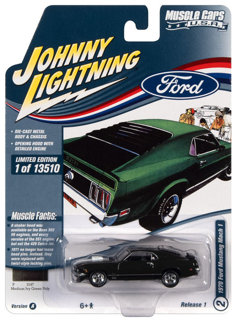 1970 Ford Mustang Mach 1 Ivy Green Metallic Johnny Lightning - Big J's Garage