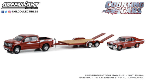 2020 Chevrolet Silverado High Country with 1969 Chevrolet Nova Yenko SC 427 on Flatbed Trailer Hollywood Hitch & Tow Series 12 - Counting Cars Greenlight Collectibles - Big J's Garage