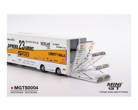 LB Racing Transporter Mercedes Benz Actros With Nissan S15 Silvia Mini GT - Big J's Garage