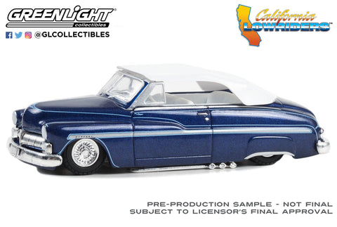 (Pre-Order) 1950 Mercury Eight Chopped Top Convertible – Dark Blue Metallic with Light Blue Pinstripes California Lowriders Series 4 Greenlight Collectibles - Big J's Garage