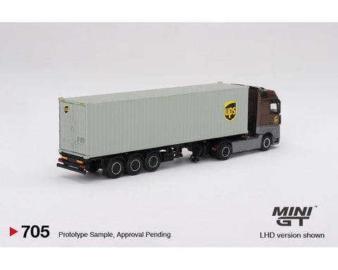 (Pre-Order) Mercedes-Benz Actros With 40 Ft Dry Container UPS Europe Mini GT Mijo Exclusive - Big J's Garage